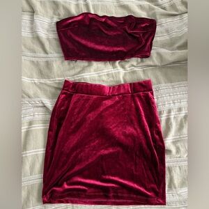 SHEIN Velvet Burgundy Skirt Set